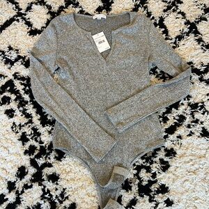 Gray Ribbed Bodysuit